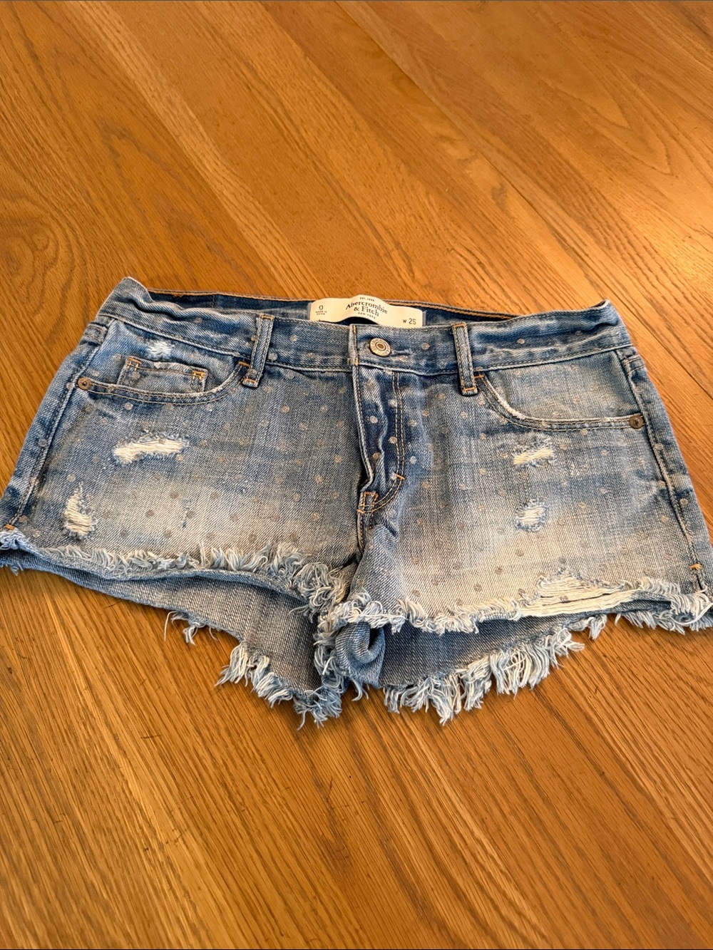 Abercrombie & Fitch light blue distressed denim cutoff shorts